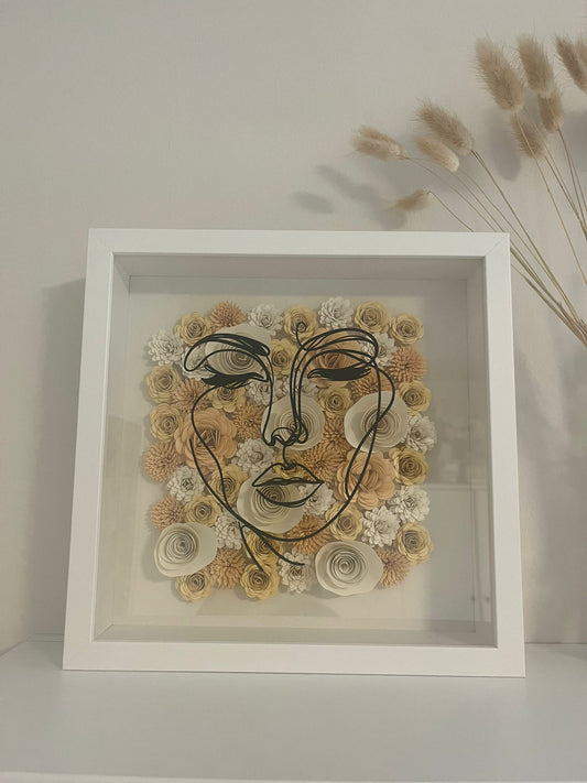 Papierblumen Bilderrahmen mit abstraktem Gesicht – Handgefertigte Wanddekoration für Wohnzimmer, Schlafzimmer & Büro – Geschenk für Kunstliebhaber, Freunde & Familie