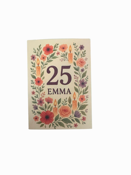 Personalisierte Geburtstagskarte mit Name & Alter – fröhliches Blumenmuster & Kerzen – perfektes Geschenk zum Geburtstag