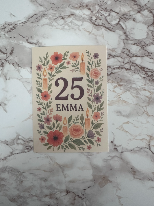 Personalisierte Geburtstagskarte mit Name & Alter – fröhliches Blumenmuster & Kerzen – perfektes Geschenk zum Geburtstag